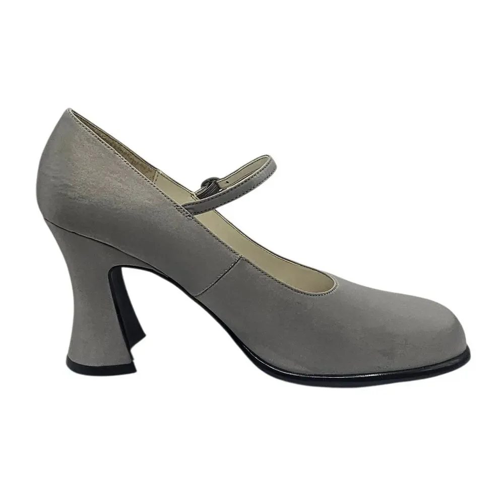 Unlisted Vintage Y2K Light Blue Gray Satin Mary Jane Flared Heels